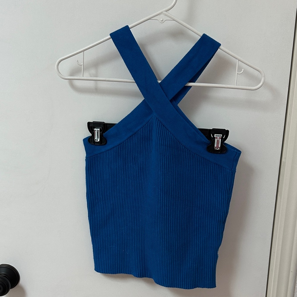 Blue Women's Cross Neck Top